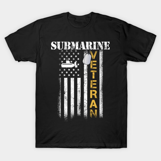 US Navy Submarine Veteran USA Flag Vintage Submariner Gift T-Shirt by Otis Patrick